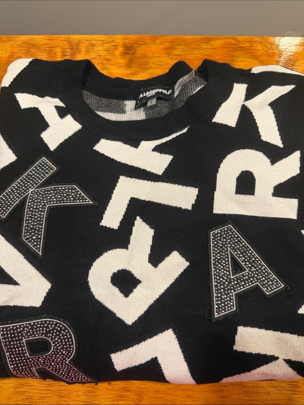 Karl Lagerfeld Black and White Logo-Pattern Crewneck Sweater